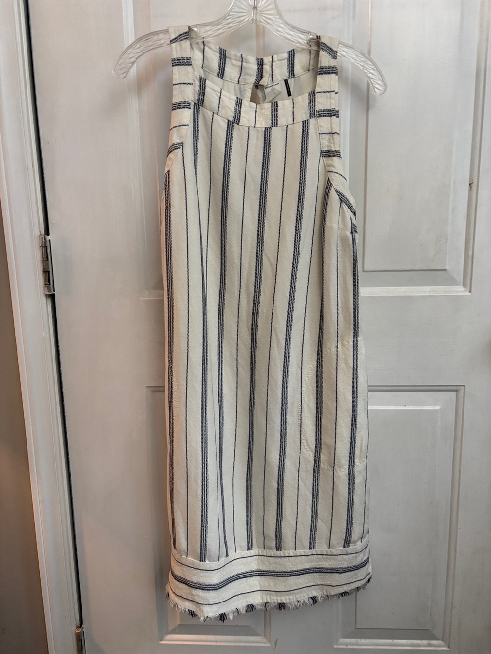 Anthropologie Cream and Navy Vertical-Stripe Dress